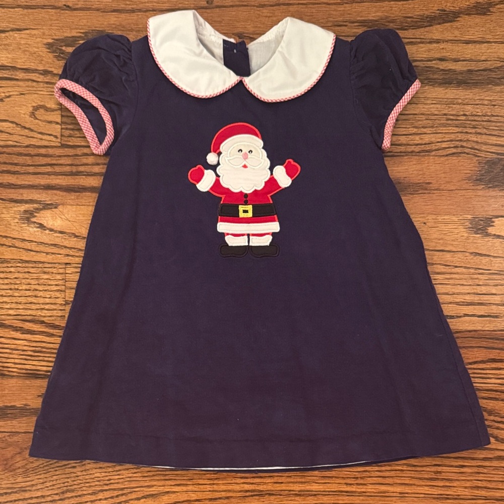 Like New Claire and Charlie Navy Corduroy Appliqué Santa Collared Dress Size 24M